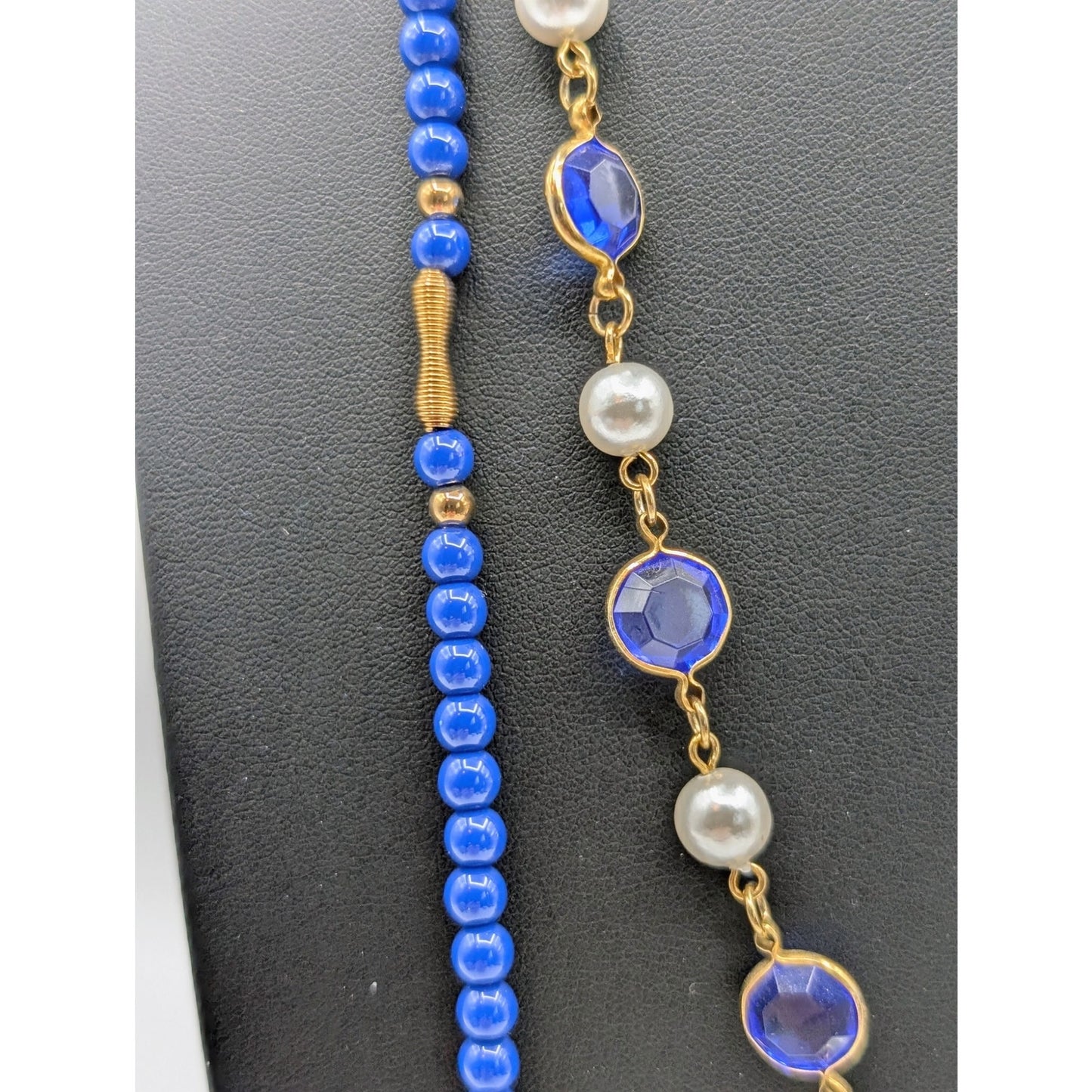 Lot of Two Vintage Blue Gold Tone Long Necklaces
