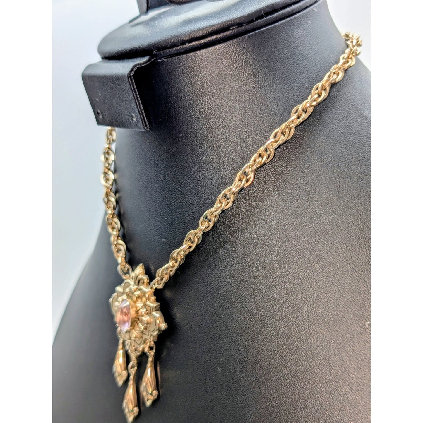 Vtg Signed Coro Victorian Art Nouveau Gold Plated Amethyst Stone Necklace