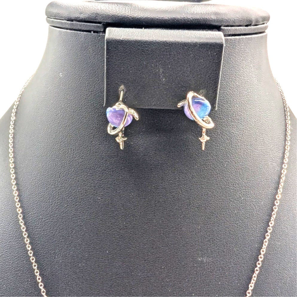 Lot of Eleven Blue & Silver Tone Jewelry Pieces Necklaces, Bracelets & Earrings