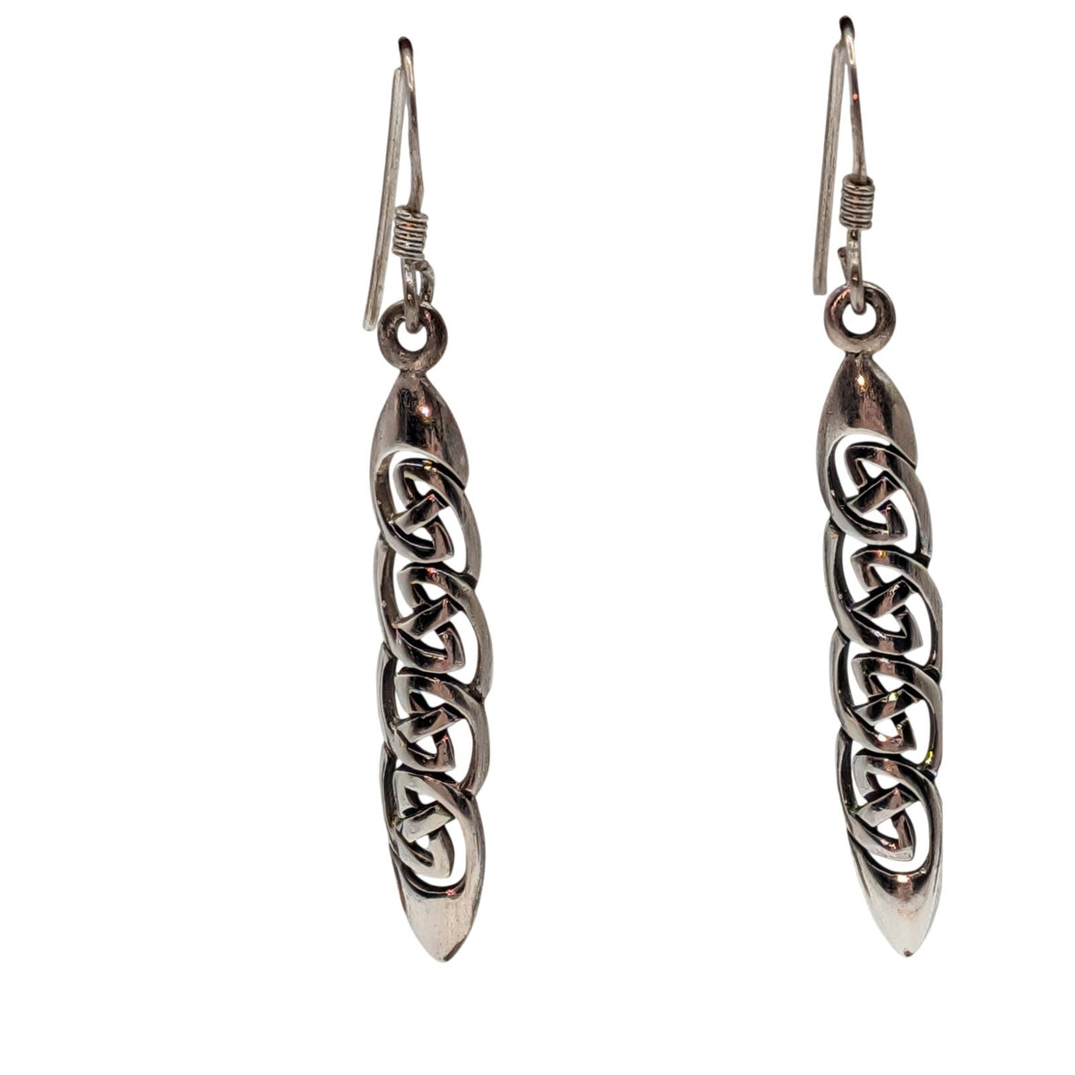 Vintage 925 Sterling Silver Celtic Weave Dangle Drop Wire Earrings
