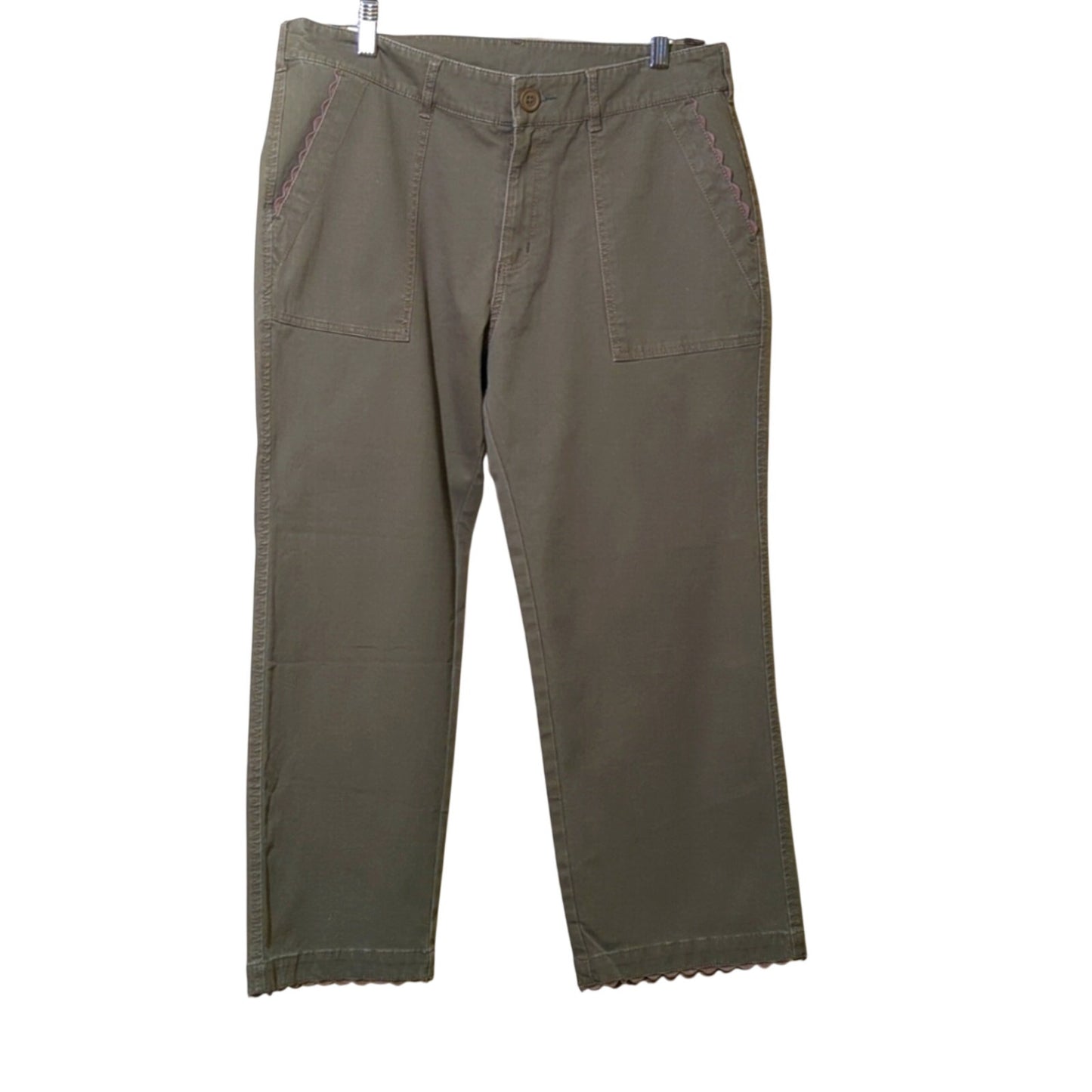 Sundance Scalloped Loden Green High Rise Cropped Jeans Women's Size 12P NWOT