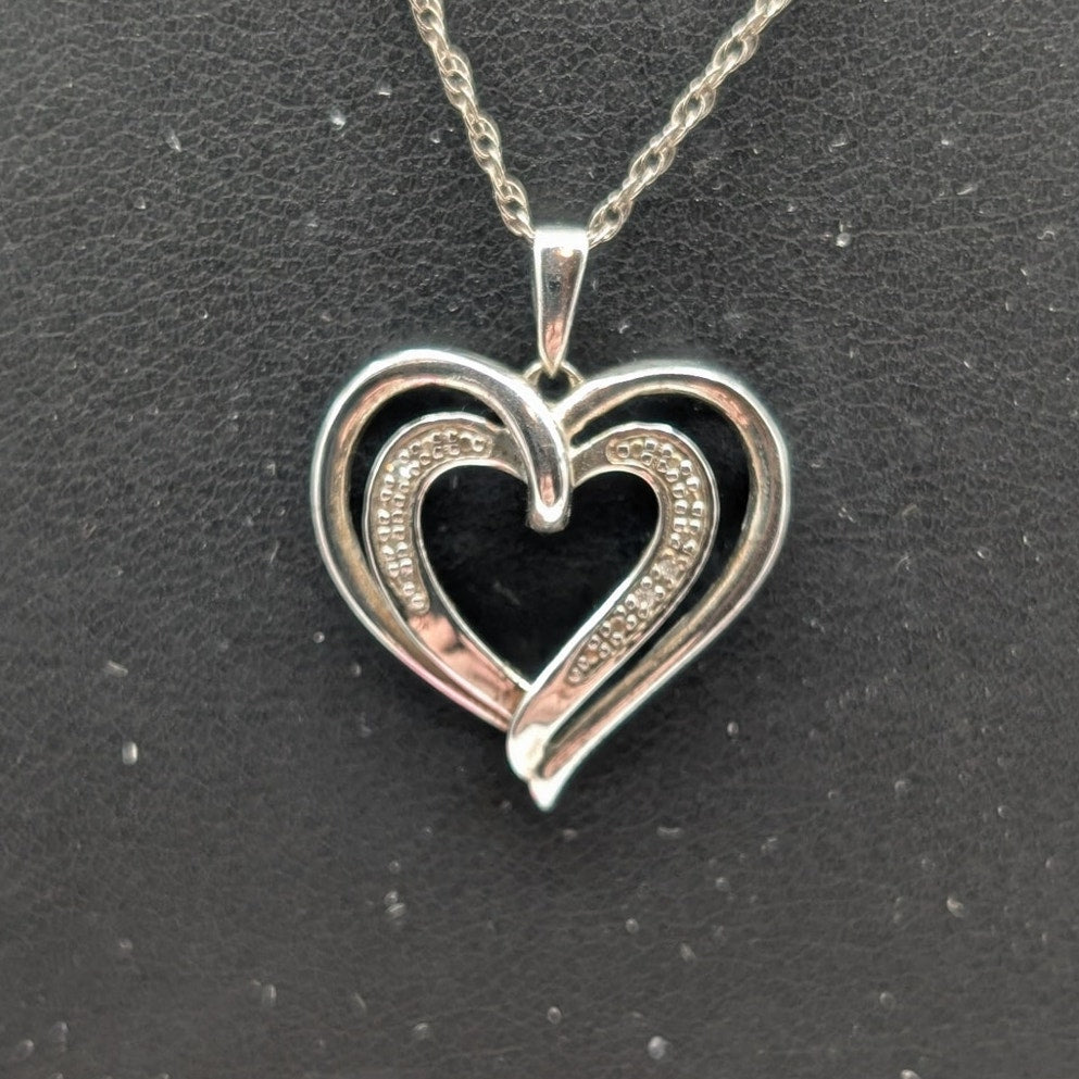 Allure Gems LLC 925 Sterling Diamond Accent Two Hearts Forever Pendant Necklace