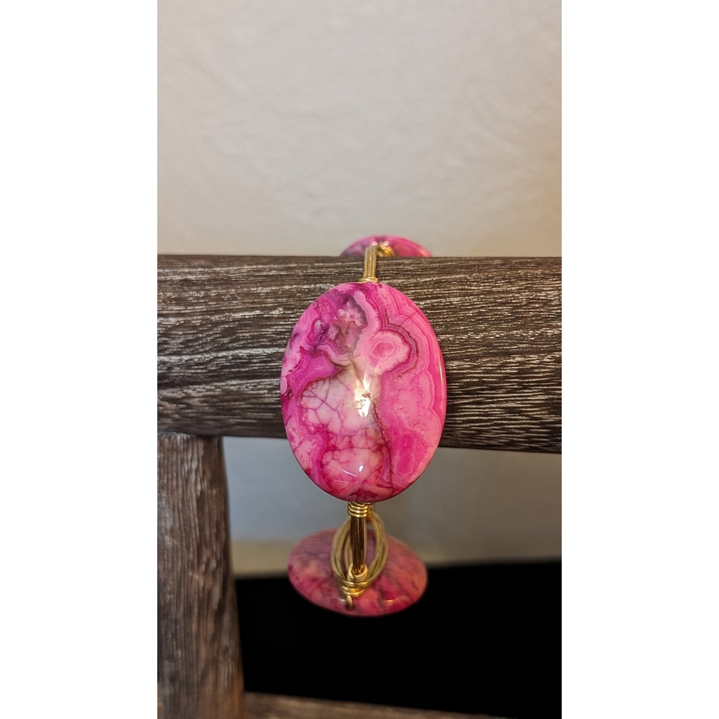 Bourbon & Bowties Three Oval Pink Stone Wire-Wrapped Bangle Bracelet