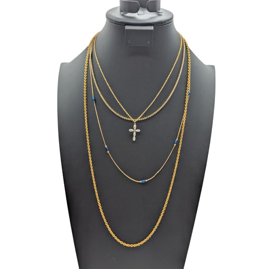 Lot of Four Gold Tone Chain Pendant Station Faux Pearl Rhinestone Necklaces