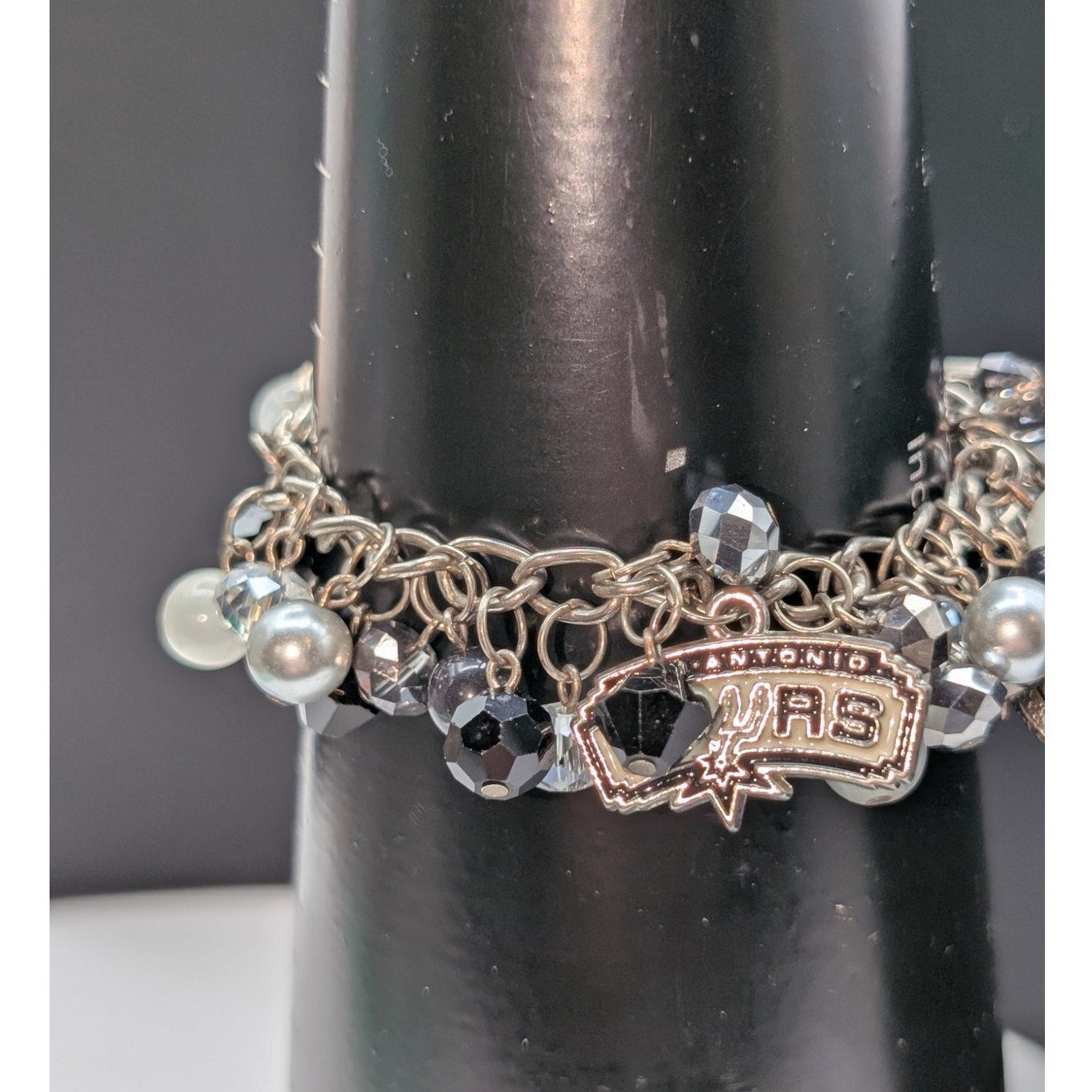 Silver Tone Spurs Basketball Cha Cha Bracelet