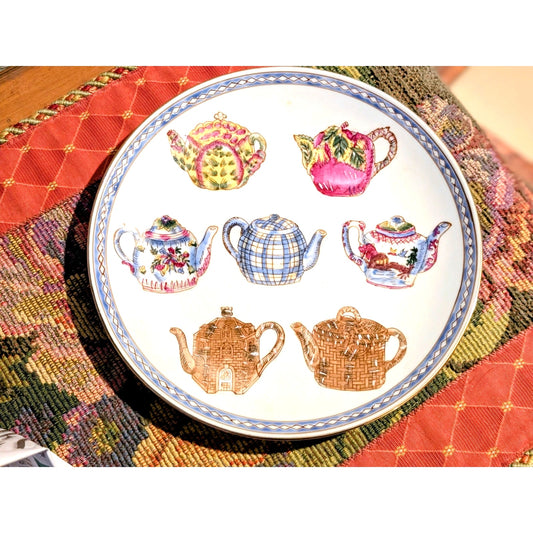 Vintage Oriental Accent Teapot 10" Decorative Collectible Plate