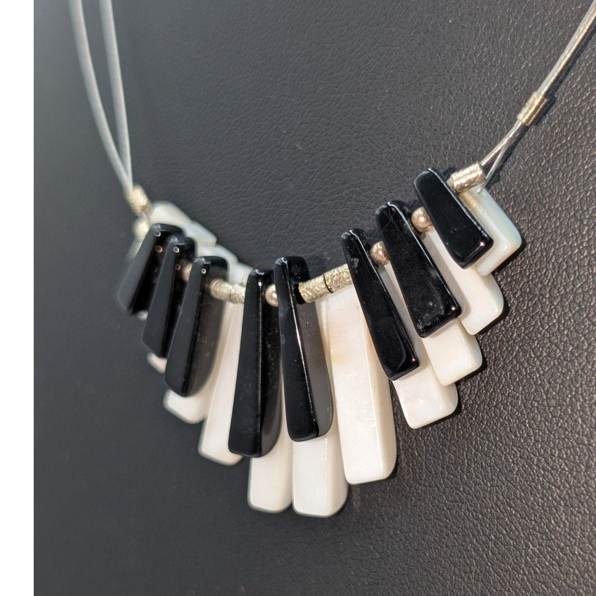 'Piano Key' Black & White Beaded Strung on Wire 18.5"-20" Necklace