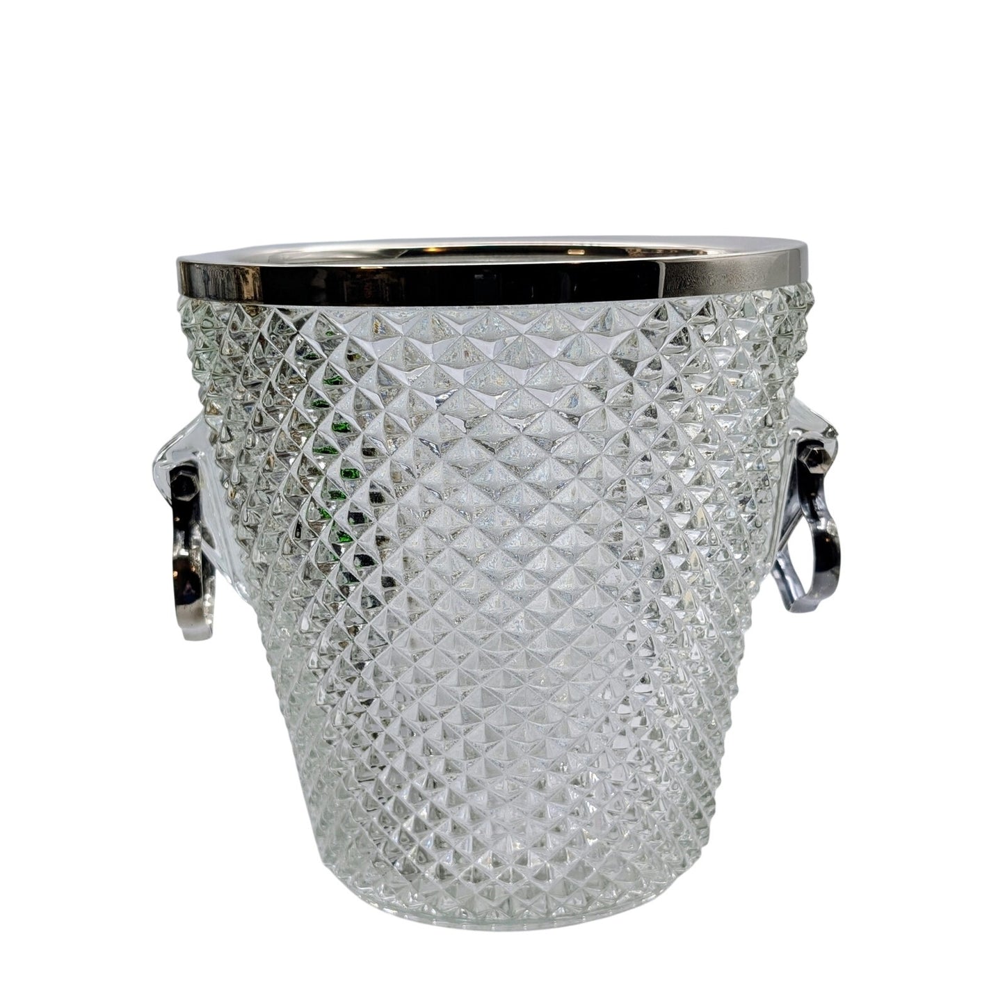 Vtg Large English Diamond Point Glass Silver Plate English Ice/Champagne Bucket