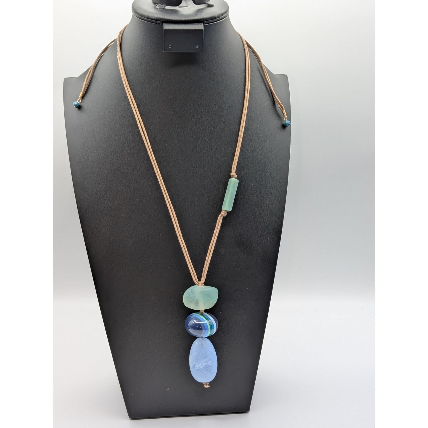 Chico's Blue Seafoam Green Convertible Draw String Pendant Necklace