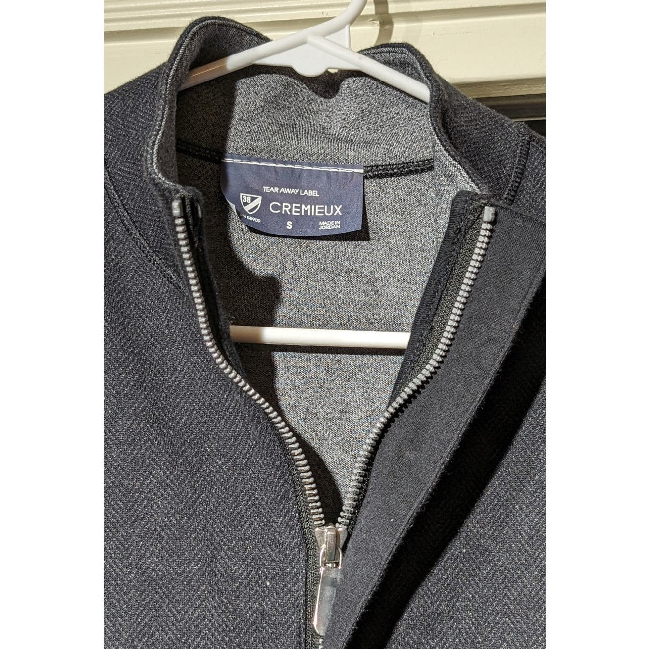 Cremieux Gray Herringbone Pattern Patch Sleeve Quarter Zip Pullover Mens Sz S