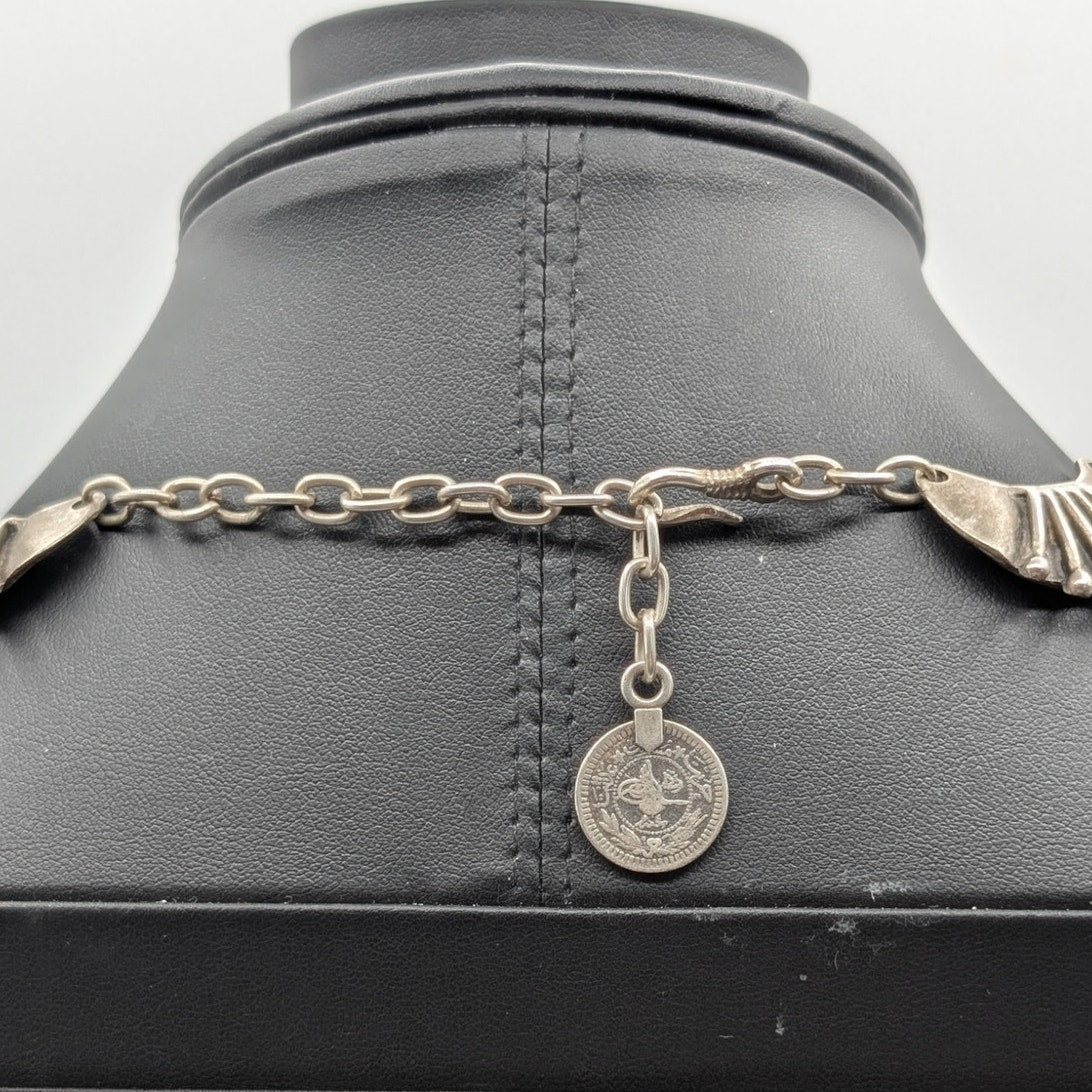 Vintage Brutalist Silver Tone Station Link 15"-18" Adjustable Choker Necklace