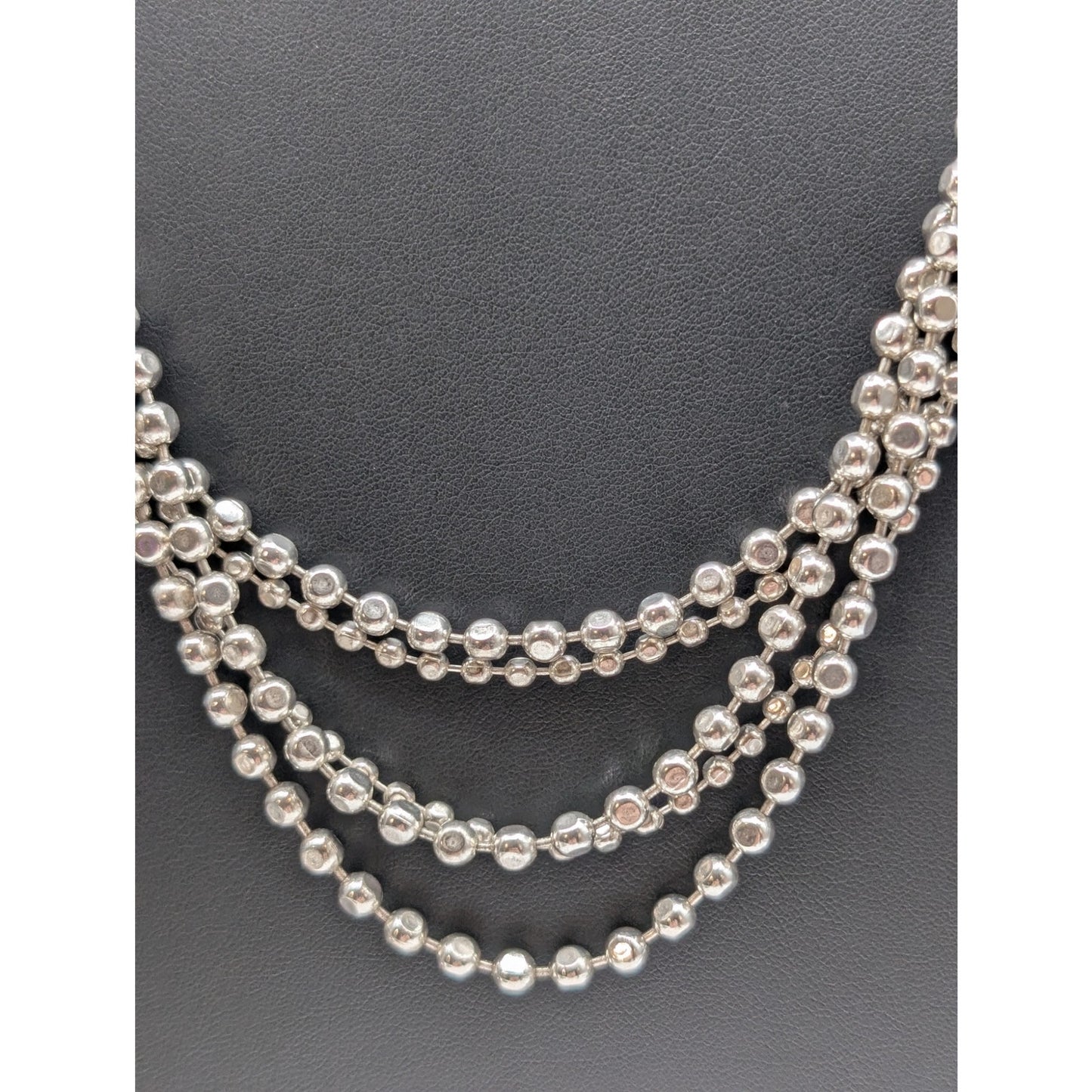 Five Strand Squared Off Bead Ball Chain Silver Tone Necklace