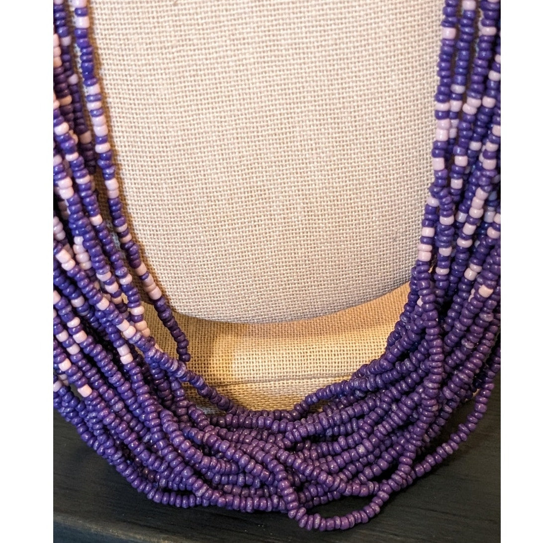 Purple Lavender Seed Bead Multi-Strand Tribal Vibe Wrapped Loop & Ball Clasp