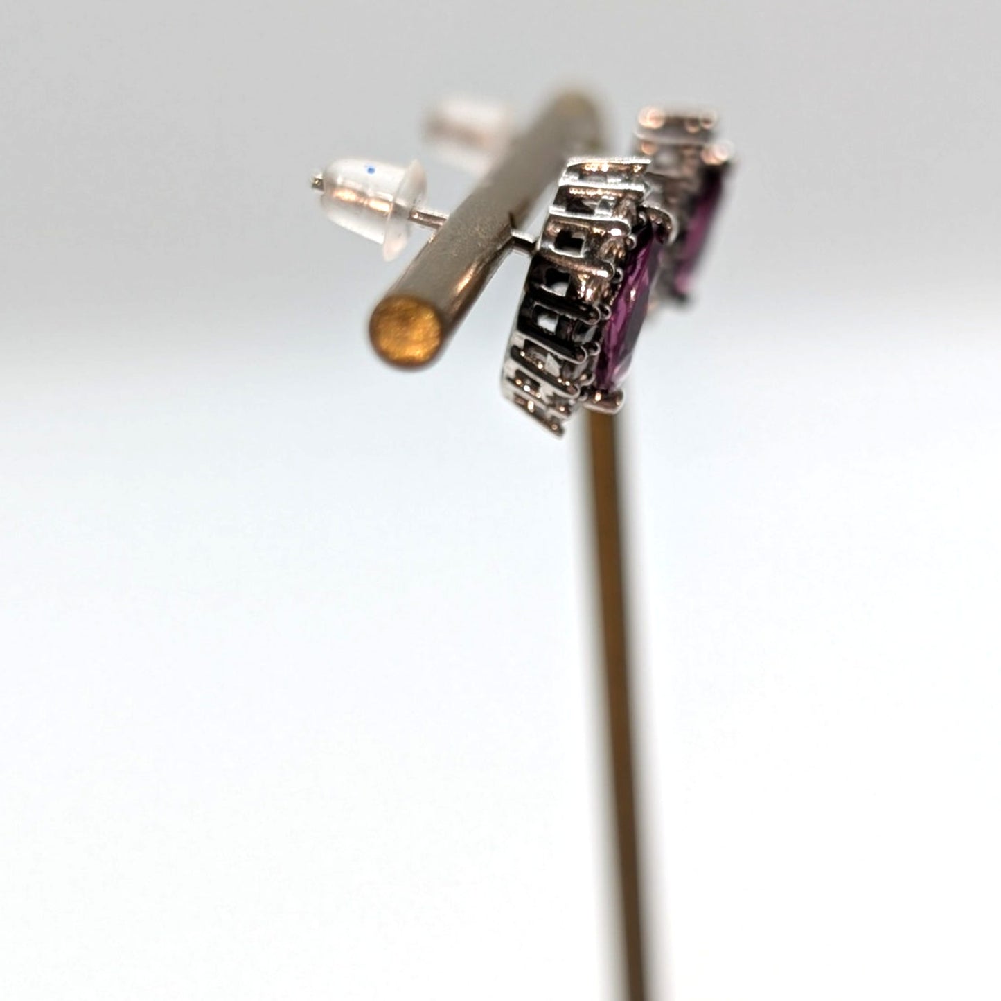 D'Joy 925 Sterling Silver Marquis Amethyst White Spinel Surround Stud Earrings