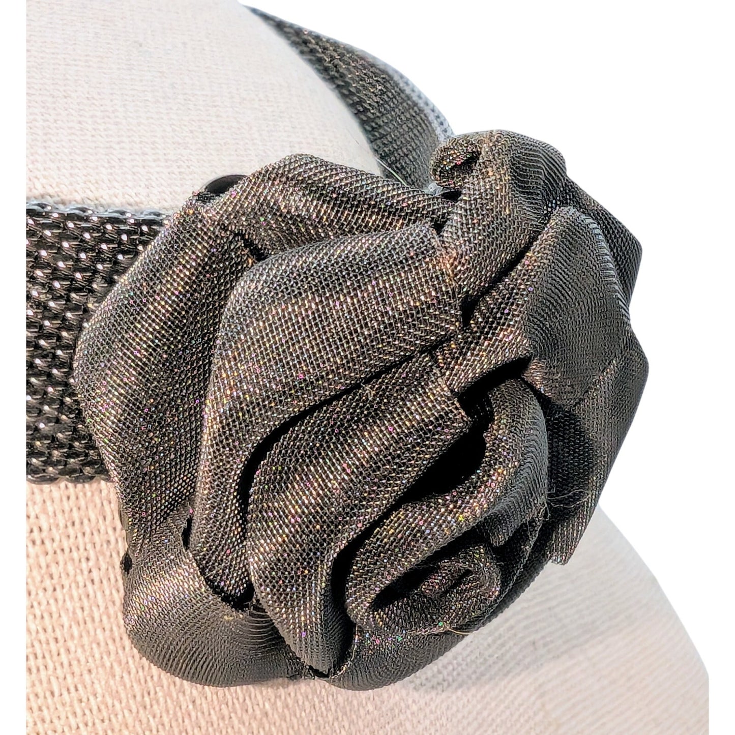 Gun Metal Mesh Metal Rose Choker 12"-17" Necklace