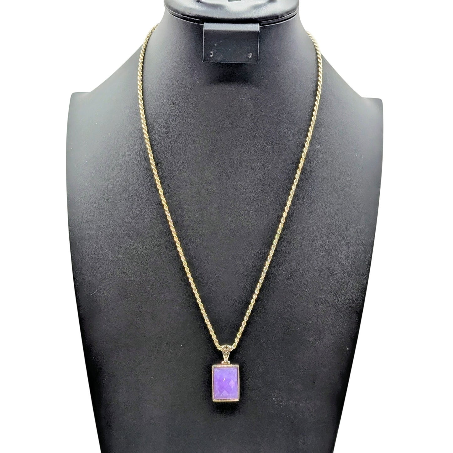 Vtg 925 Sterling Silver Purple Lavender Faceted Stone Pendant 24" Chain Necklace