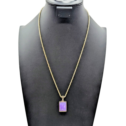 Vtg 925 Sterling Silver Purple Lavender Faceted Stone Pendant 24" Chain Necklace