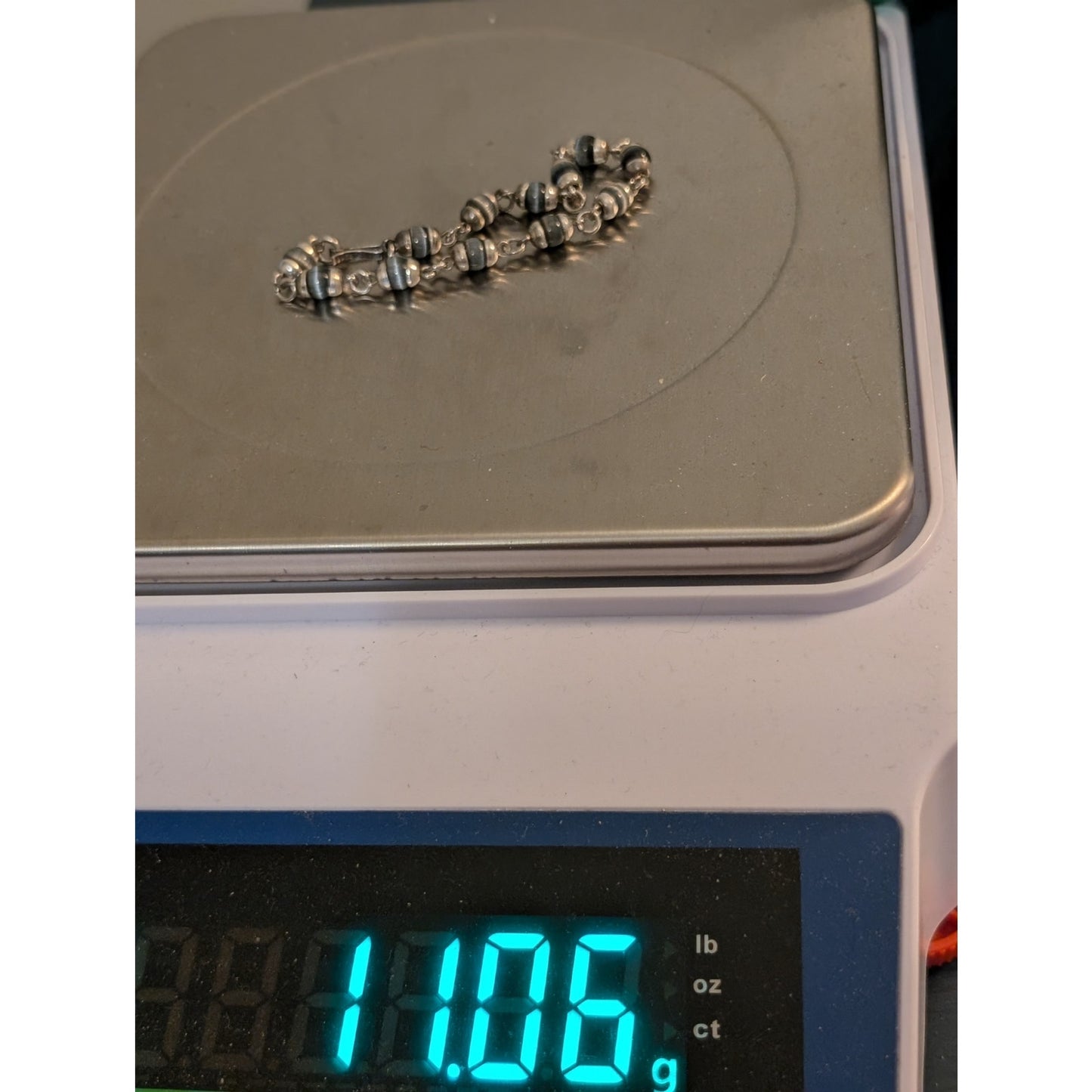 Vintage Gray Cat's Eye Glass Bead 925 Sterling Silver Hook Clasp Bracelet