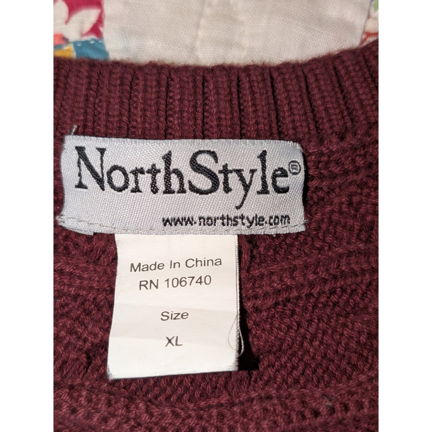 NorthStyle Burgundy Cable 100% Cotton 3/4 Bell Sleeve Sweater Women's Sz XL