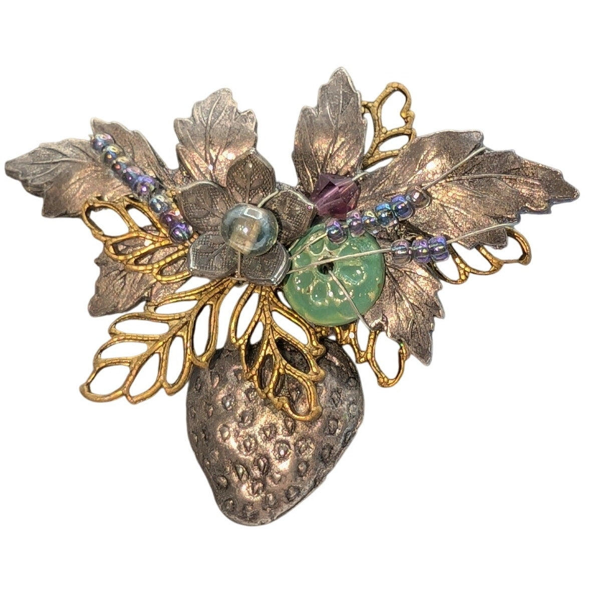 Cara Stimmel Ltd Leaves Strawberry Two Tone Brooch
