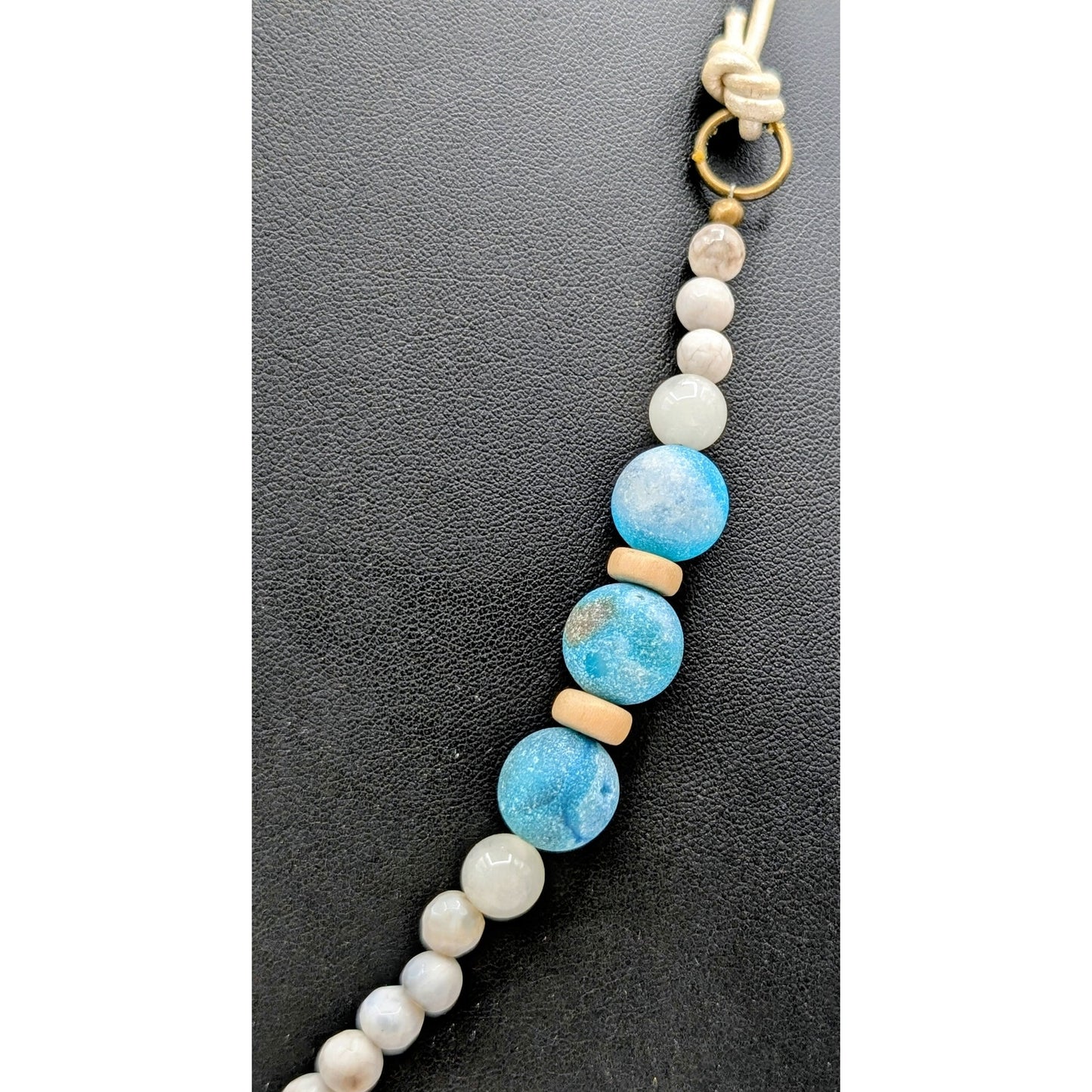 Boho Blue Pink White Black Stone Beaded Pink Tipped Tassel Long Cord Necklace