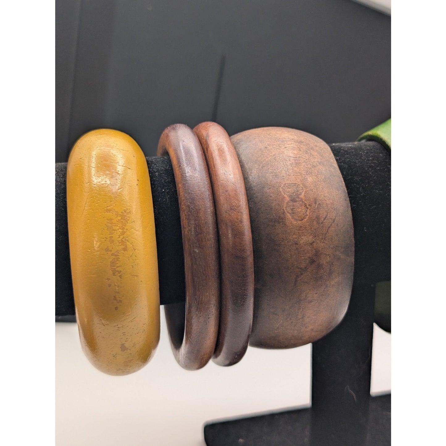 Lot of Five Vintage Wooden Bangle Bracelets Four Painted & Three Natural