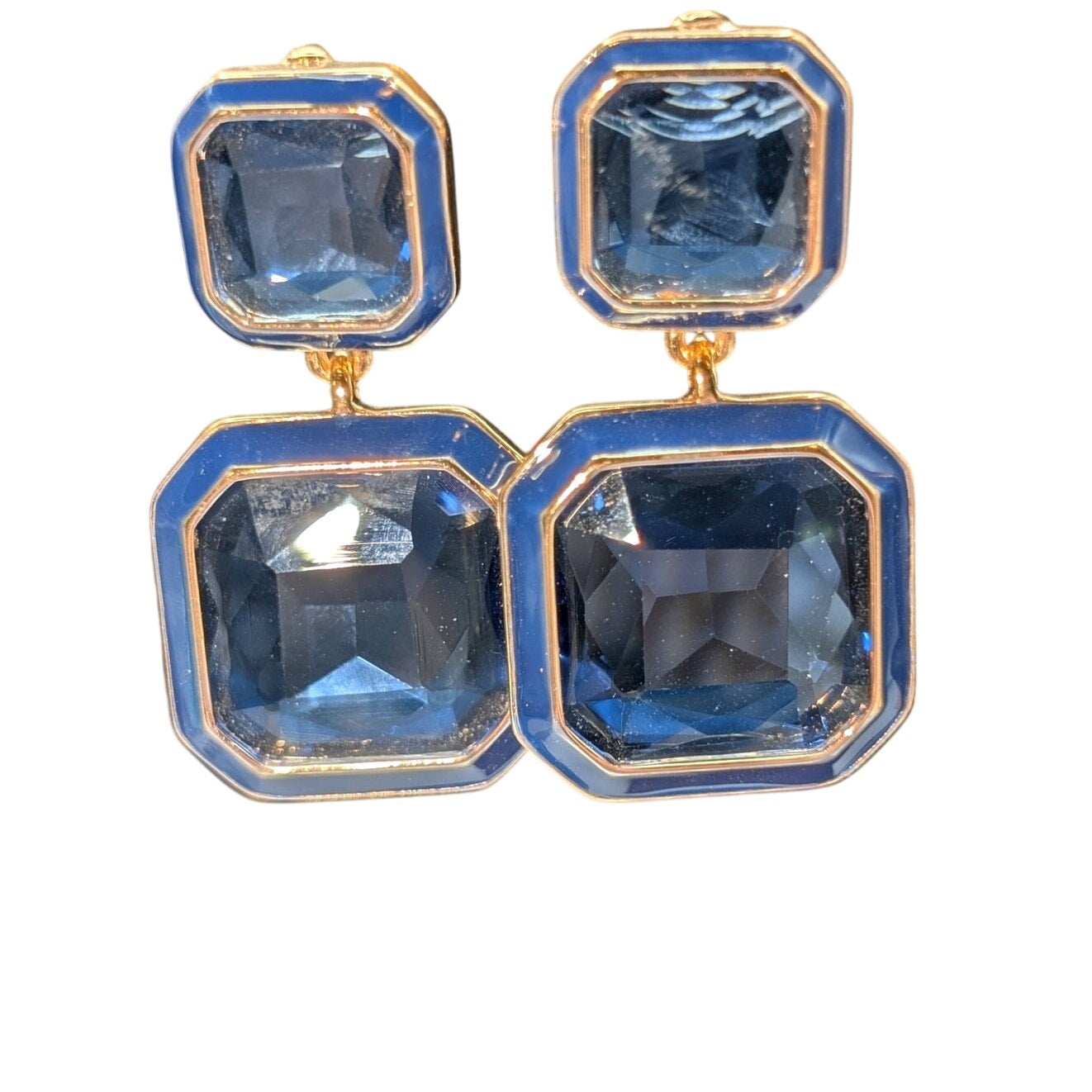 Blue Lagoon Glass Gold Tone Blue Enamel Drop Pierced Earrings
