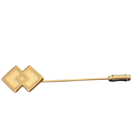 Vintage Cream Enamel Gold Tone Intertwined Square Stick Pin