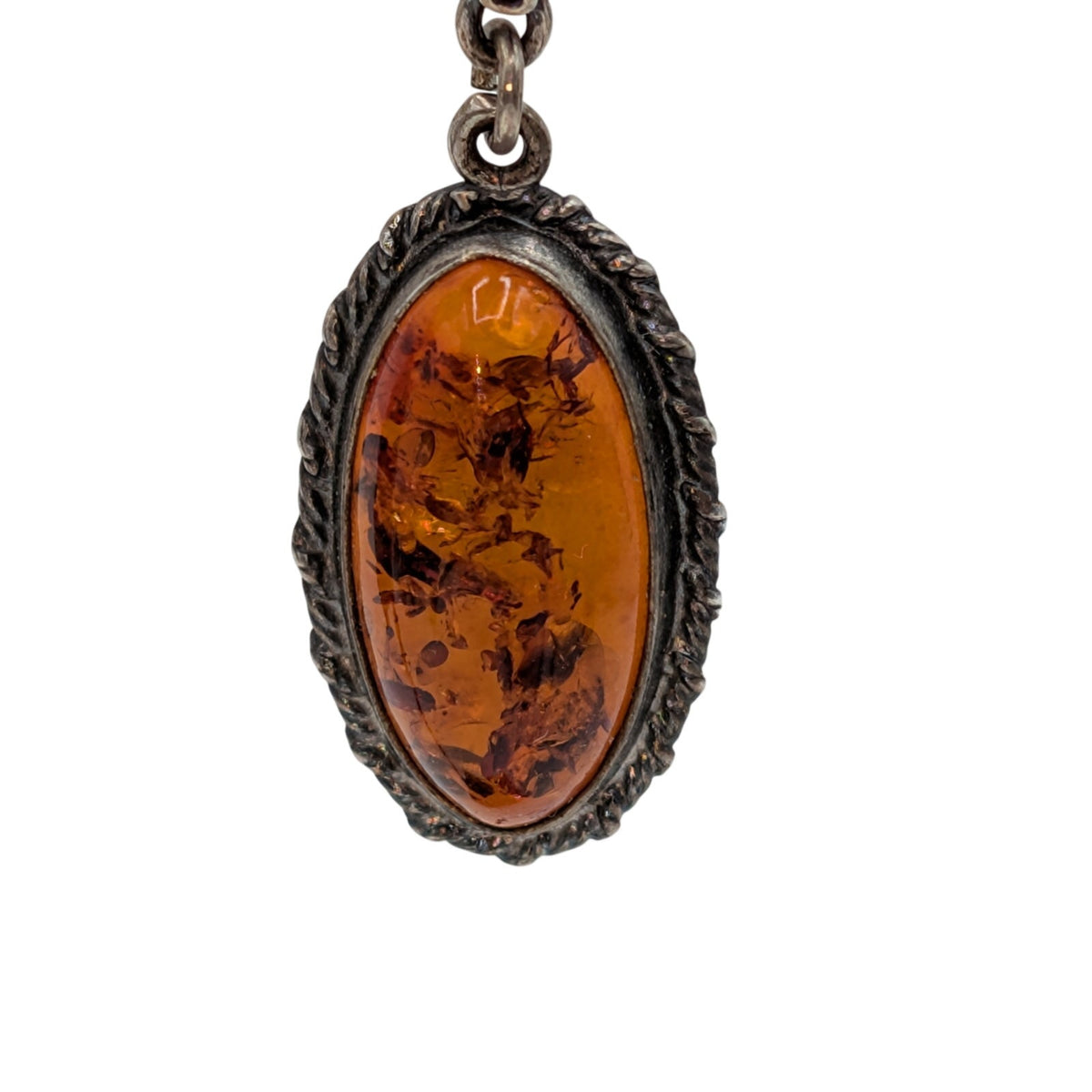 Vintage 925 Sterling Silver Baltic Amber Oval Drop Dangle Earrings