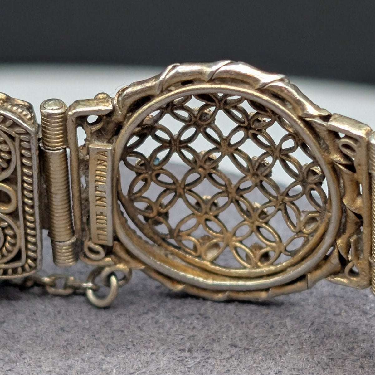 Antique 1900 Chinese Export .900 Silver Gilt Filigree Turquoise Enamel Bracelet