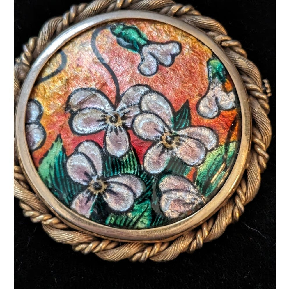 Vintage Signed J. Brevers Paris Large Fused Limoge Enamel on Porcelain Brooch