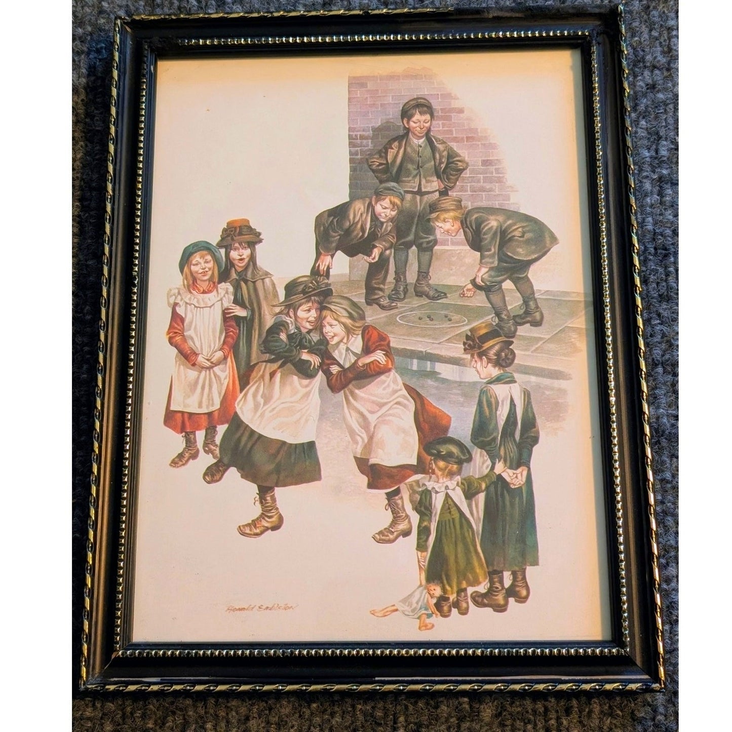 Vtg 1930s Ronald Embleton Nostalgic British Childhood Scenes Framed Wall Art
