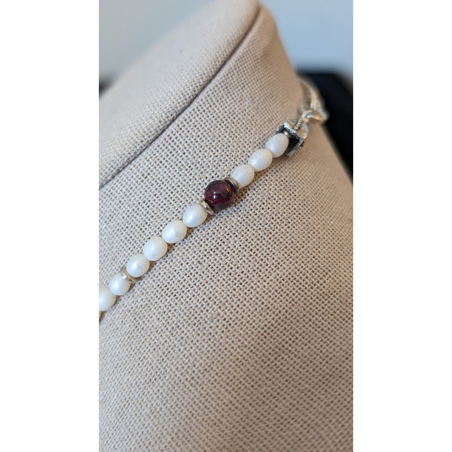 DEL Sterling Amber Heart Amber Garnet Freshwater Pearl Pendant Necklace