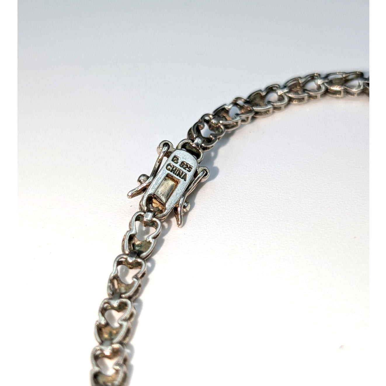 VTG 925 Sterling Silver Two Tone Dainty Heart Tennis Bracelet