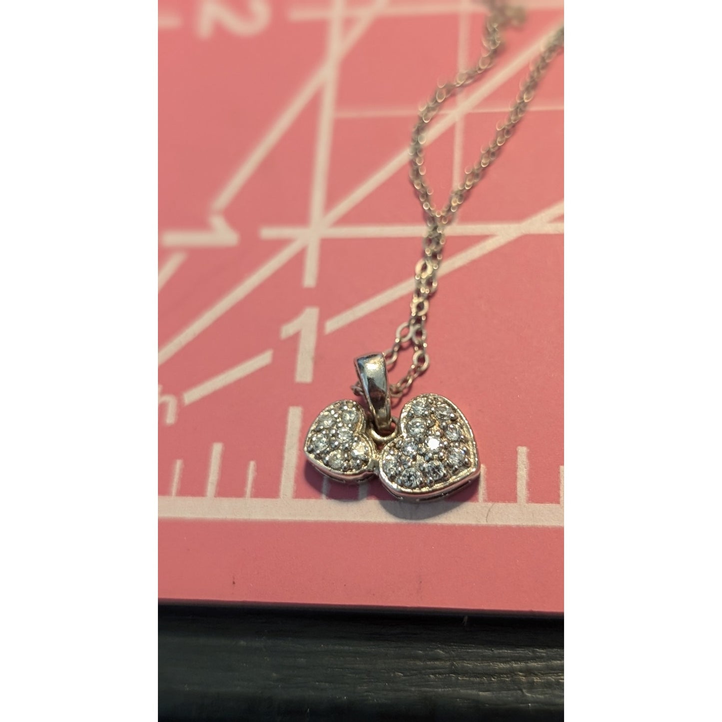 Two Pave CZ Heart 925 Sterling Silver Pendant 18" Necklace