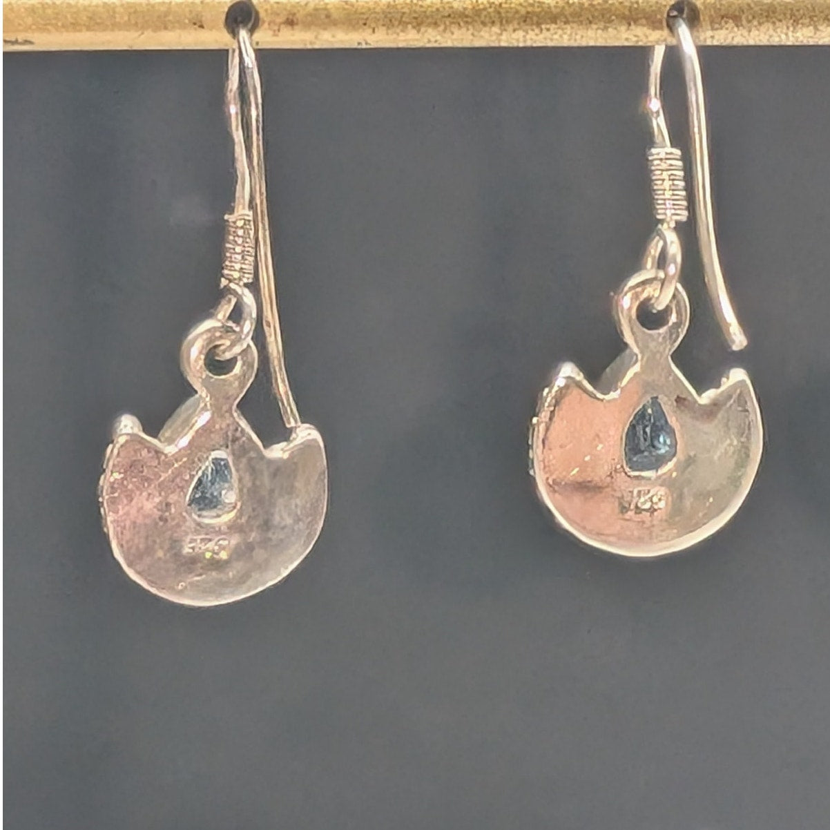 Vintage 925 Sterling Silver Blue Topaz Fan Dangle Earrings