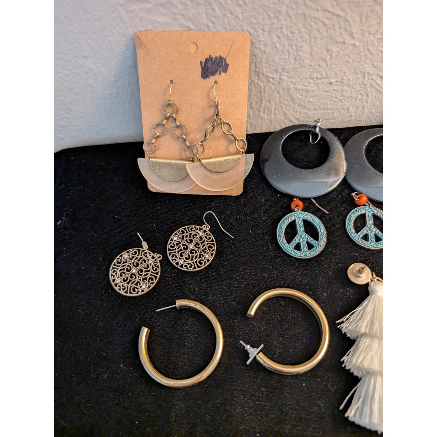 Lot of Eight Boho Dangle Hoop Pierced Earrings