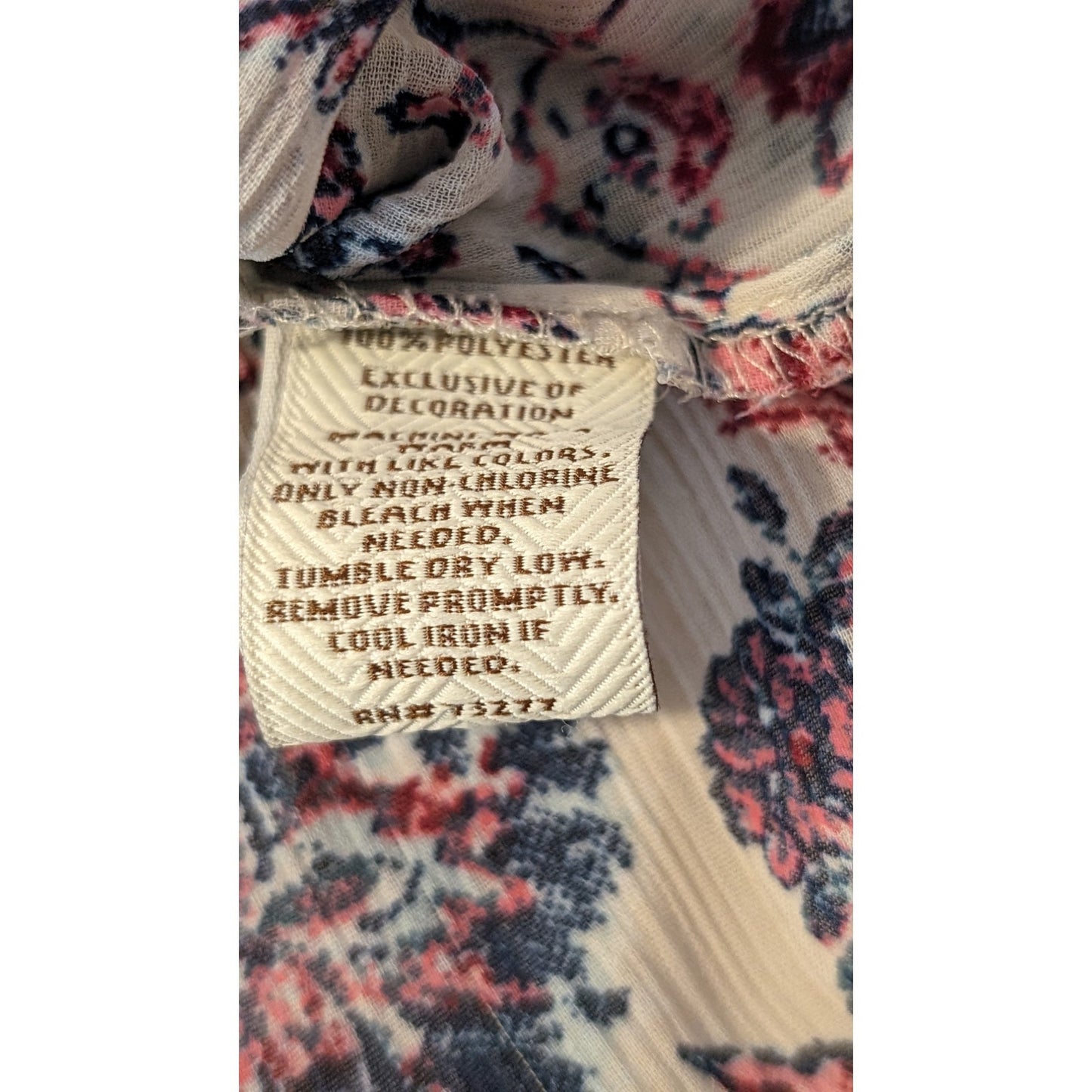 Sonoma Smock Tie Front 3/4 Elastic Sleeve Navy Pink Cream Floral Top Women Sz XL