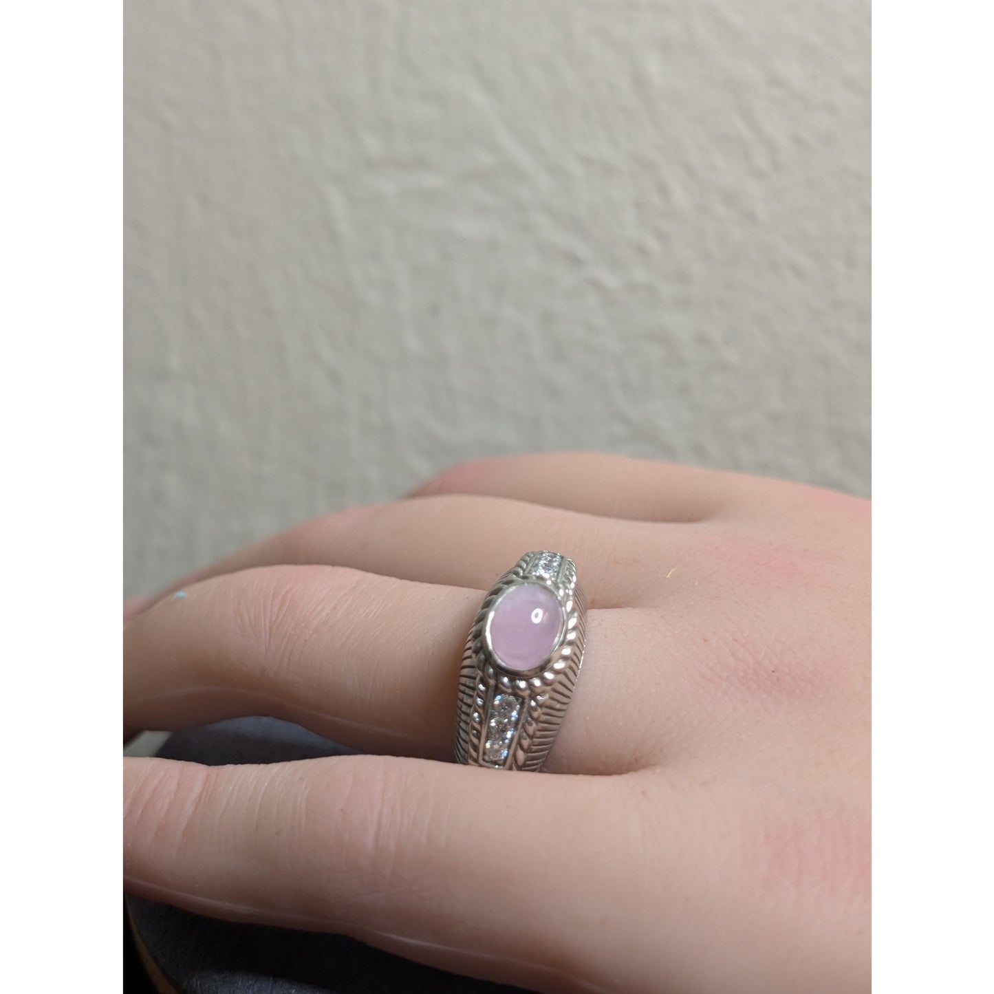 Judith Ripka Sterling Silver Pink Rose Quartz & Diamonique Ring Size 7.75
