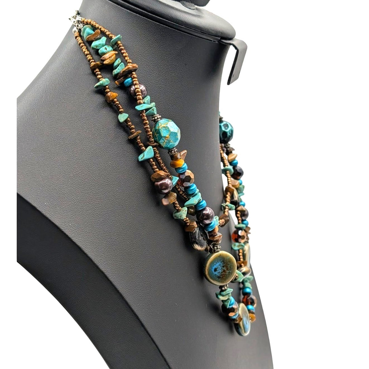 Multi-Strand Boho-Style Southwestern Statement Beaded 15.5"-19" Necklace
