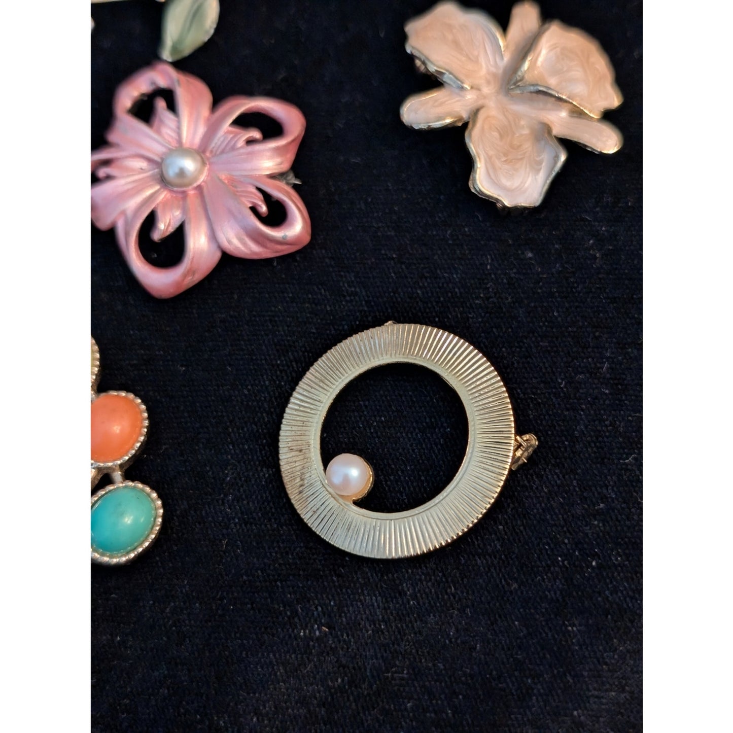 Lot of Six Vintage Flower Pink Theme Collage of Brooches