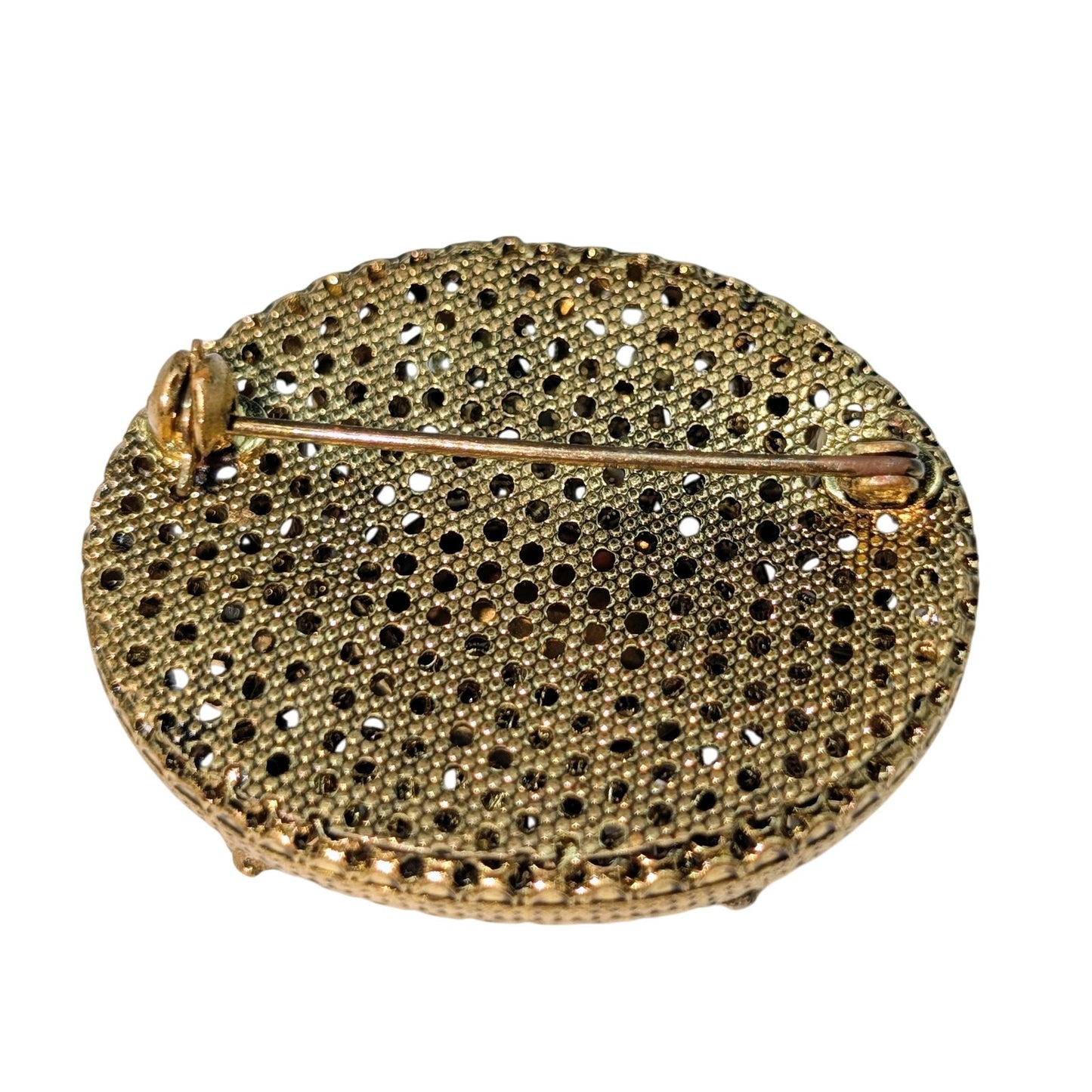 Vintage Ornate Filigree Blue Glass Stone Rhinestone Faux Pearl Gold Tone Brooch