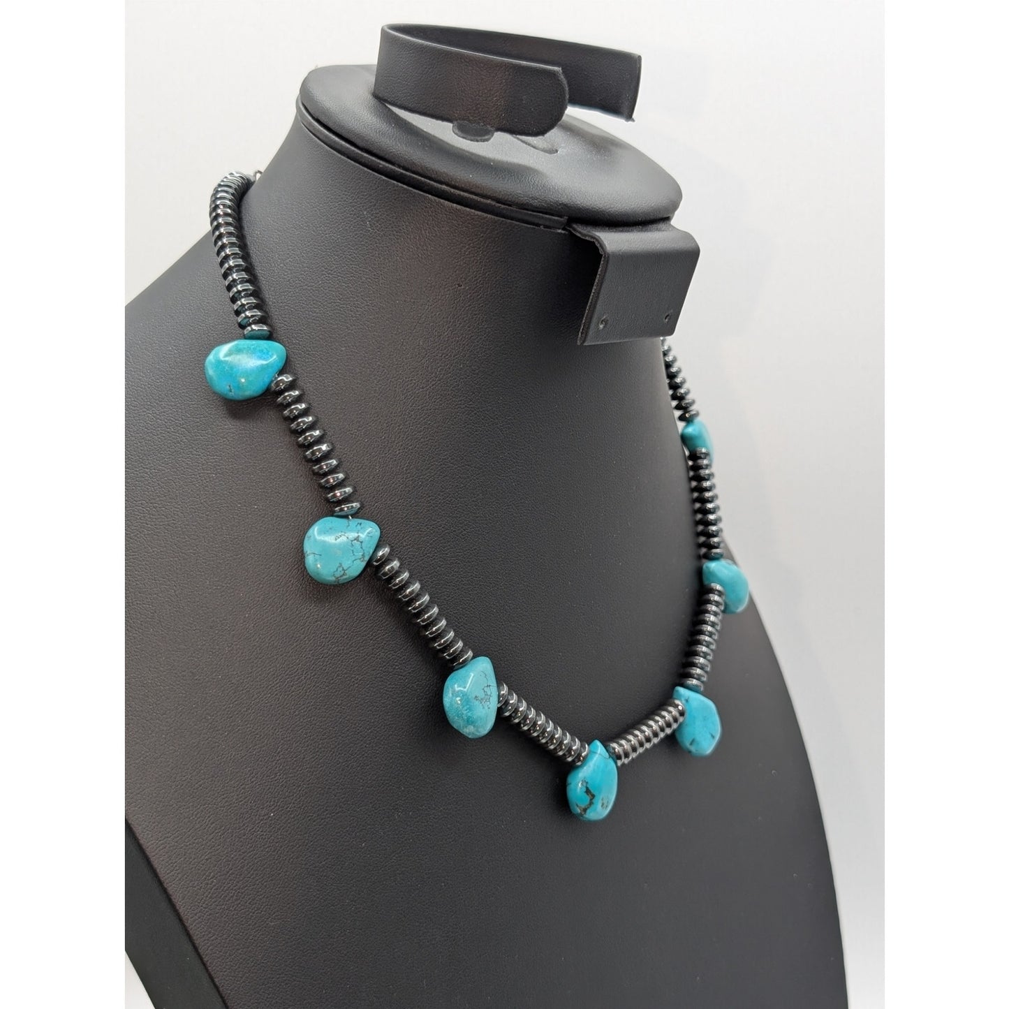 Hematite Dyed Howlite Teardrop Hook Clasp 19" Necklace