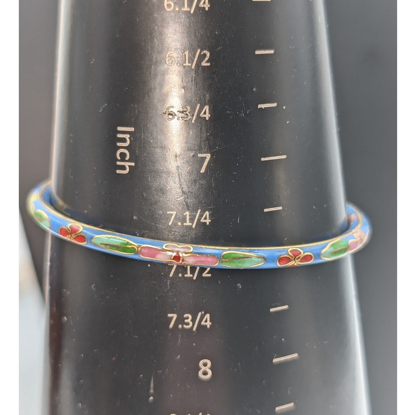 Vintage Thin Blue Floral Cloisonne Bangle Bracelet