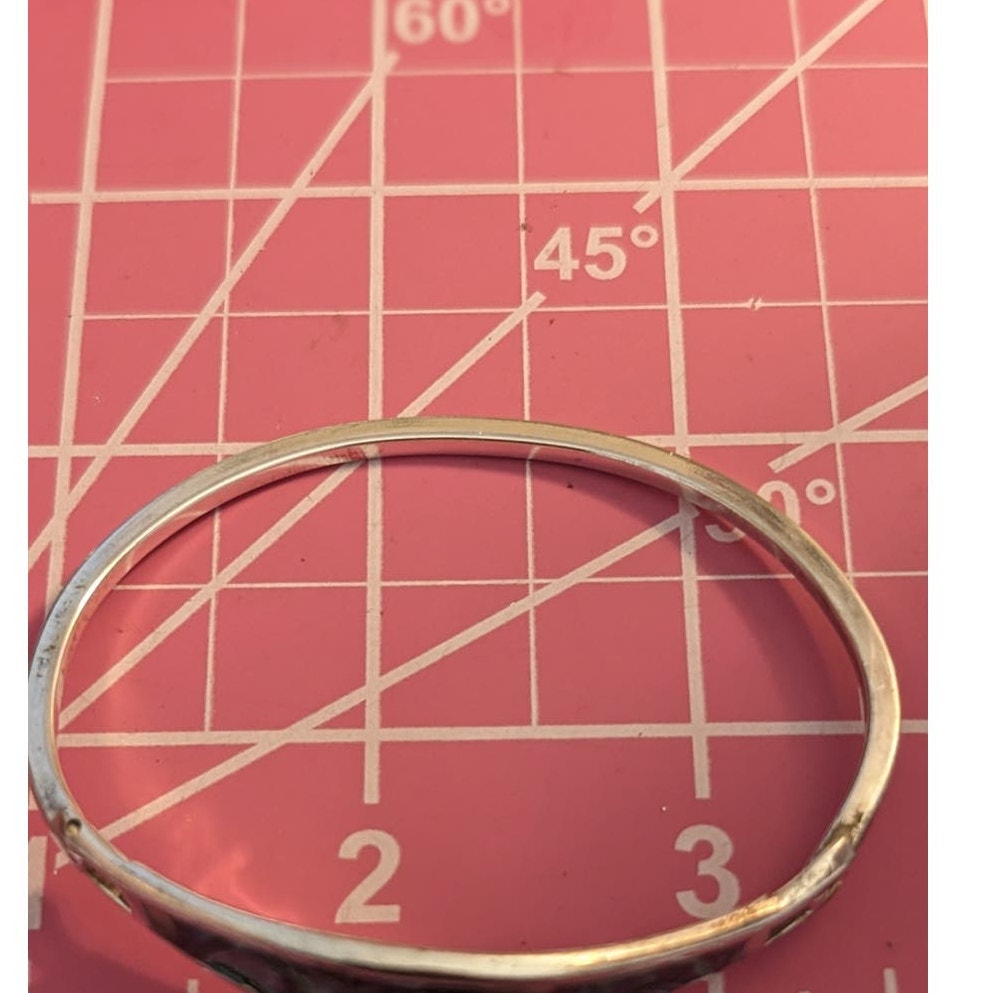 Vintage Alpaca Mexico Silver Inlay Abalone Hinged Bangle Bracelet