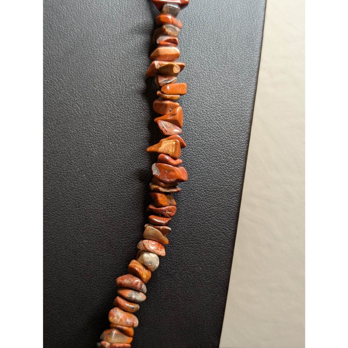Vintage Brownish Red Gemstone Chip Bead 34" Strand Necklace