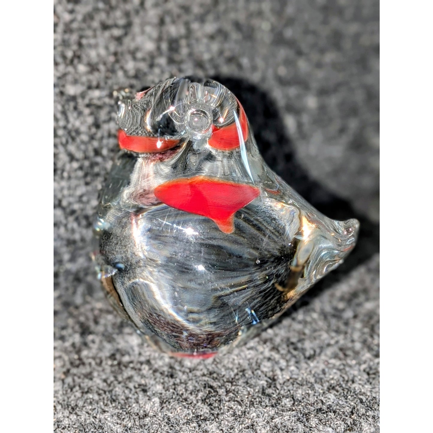 Made in Sweden Clear Art Glass Bird W/ Red Heart Paperweight Figurine