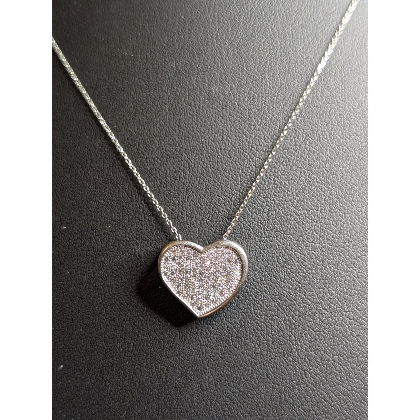 925 Sterling Silver Pave CZ Floating Heart Pendant 18" Necklace
