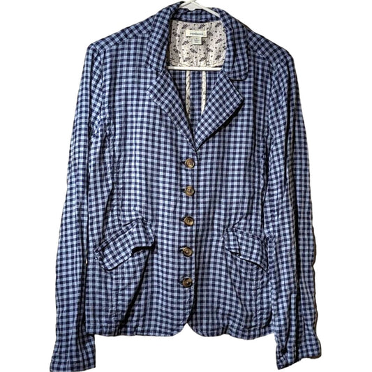 Sundance Ziri 100% Linen Blue Gingham Cinch Back Jacket Womens Sz S (4-6)