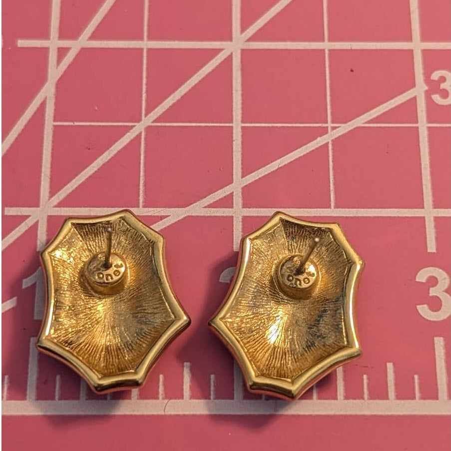 Monet Vintage Black Enamel Gold Tone Post Earrings